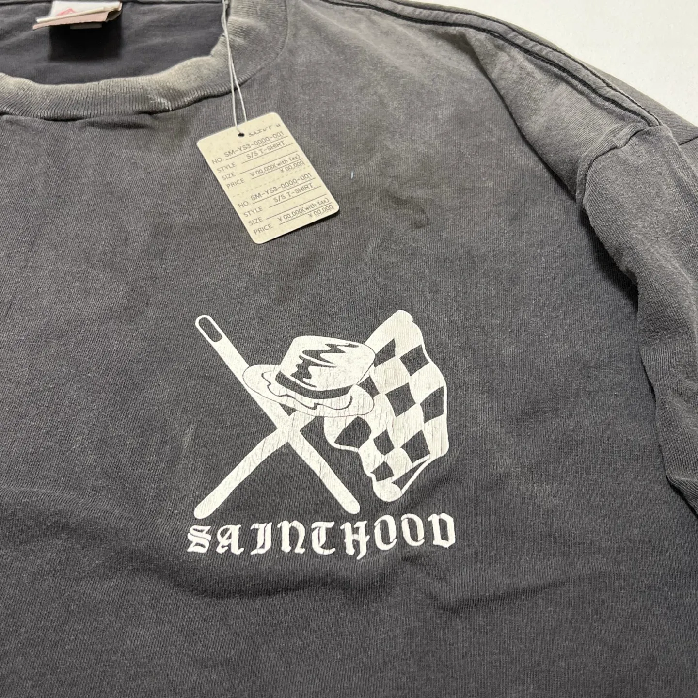 SAINT Mxxxxxx × NEIGHBORHOOD STHD . LS TEE SPEED KILLS/BLK Skull Helmet Long Sleeves Washed Black S-XL Cylindrical Cloth Ready-Made Assute Dyeing Heavy Washing Water Fading Handmade Splashed Ink Holes Simulate Natural Fading and Old Effects Correct Version Customized NBHD Co-branded Accessories Top Purchasing Level